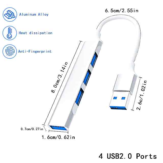 4-портовий USB розгалужувач - алюміній компактний хаб для ПК та ноутбуків - 3 фото товару