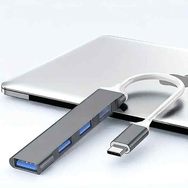 USB-C Хаб 4 Порта Алюмінієвий USB Розгалужувач для Ноутбуків та Планшетів
