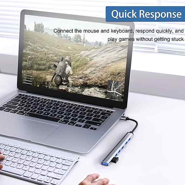 7-портовий USB-C хаб Type-C 3.0 для ноутбука/ПК/планшета (алюміній) - 1 фото товару