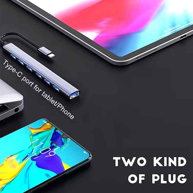 7х USB-A 3.0 Type-C Хаб - алюміній, швидка передача даних до 5Гбіт/с - 2 фото товару