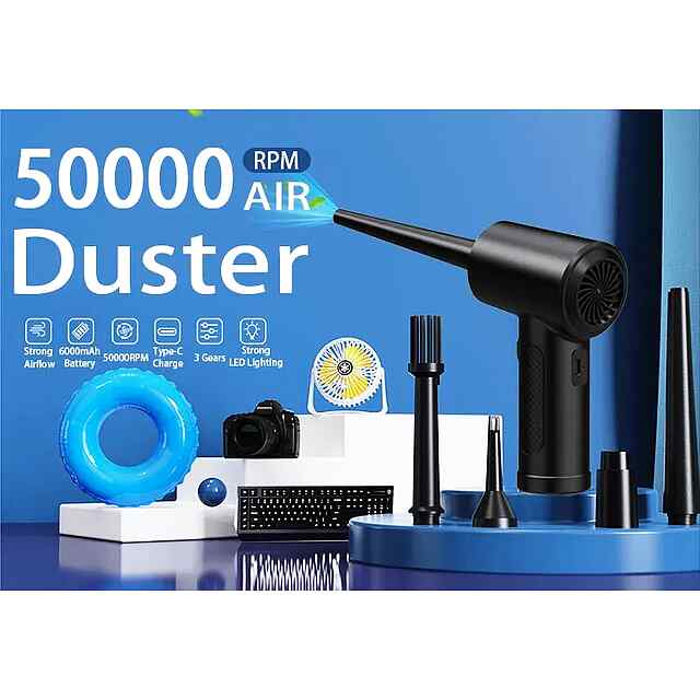 Air Duster – акумуляторний компресор, продув пилу 3 режими   ліхтарик 50000 об/хв USB зарядка 4915. - 3 фото товару