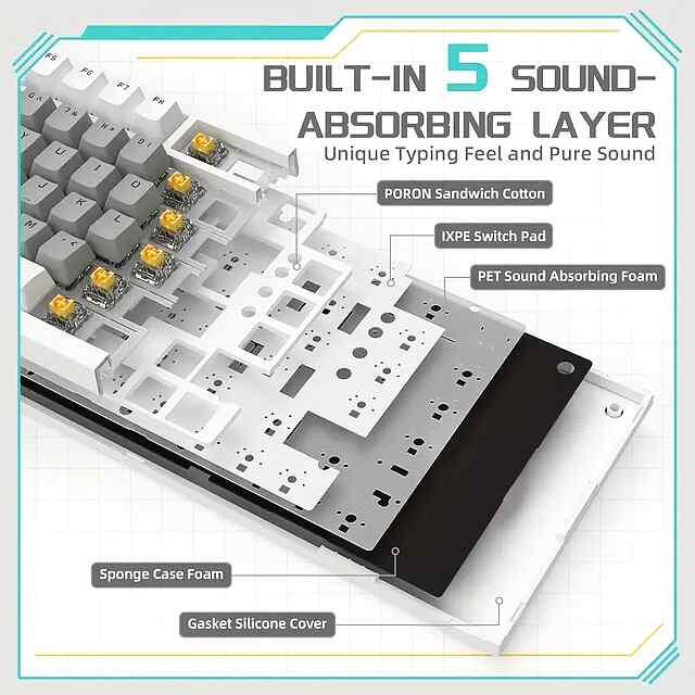 Ajazz AK820: Mech Keyboard w/ Blue LED Backlight - White (New) - 3 фото товару