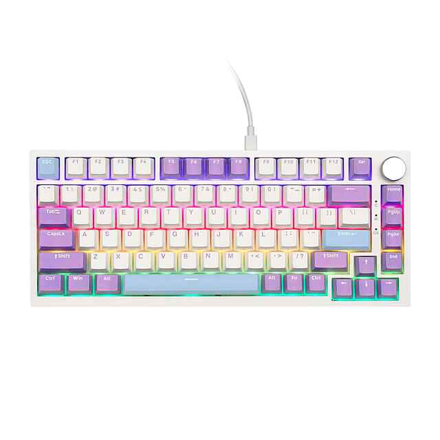 Ajazz AK820 RGB Mechanical Keyboard: White/Purple Gaming  Office Pro Choice - Compact  USB Type-C - 3 фото товару