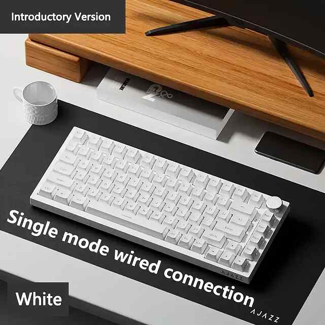 Ajazz AK820 White Mechanical Keyboard w/ Blue LED Backlit - Gaming Style - 0 фото товару
