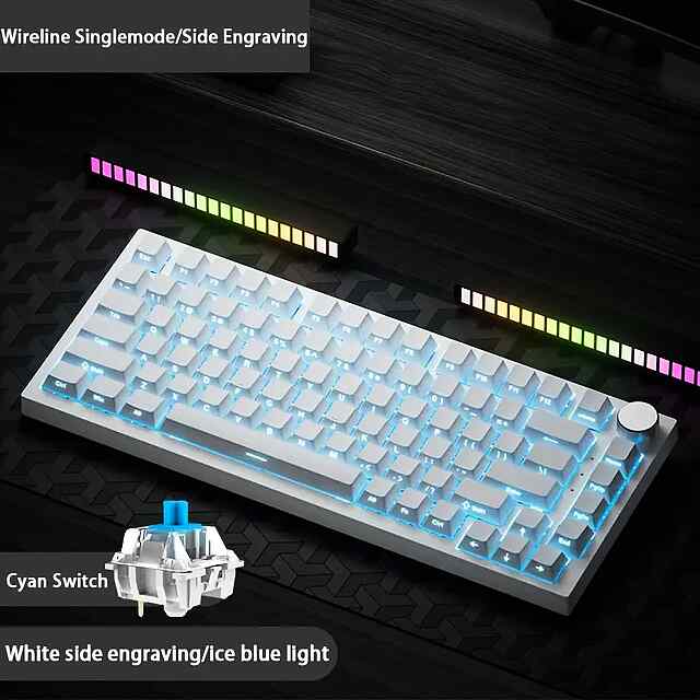 Ajazz AK820 White Mechanical Keyboard w/ Blue LED Backlit - Gaming Style - 1 фото товару