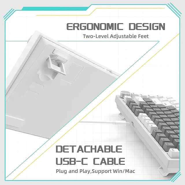 Ajazz AK820 White Mechanical Keyboard with RGB Backlight Gaming  Work - 3 фото товару