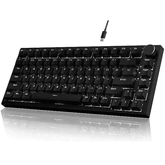 Ajazz AK820 Wired Mechanical Keyboard Black/White Backlit USB-C PBT Keys Gaming - 0 фото товару