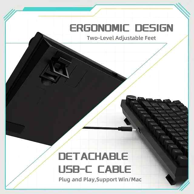 Ajazz AK820 Wired Mechanical Keyboard Black/White Backlit USB-C PBT Keys Gaming - 1 фото товару