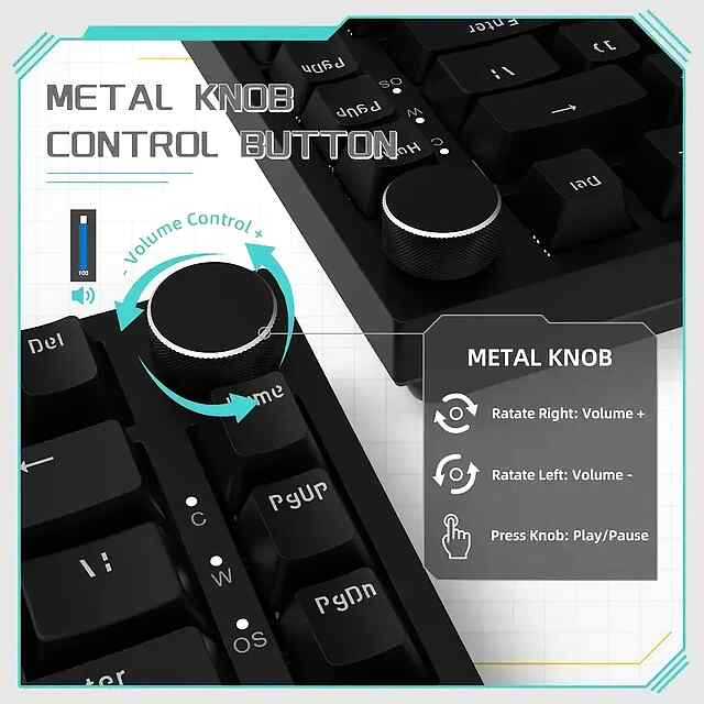 Ajazz AK820 Wired Mechanical Keyboard Black/White Backlit USB-C PBT Keys Gaming - 2 фото товару