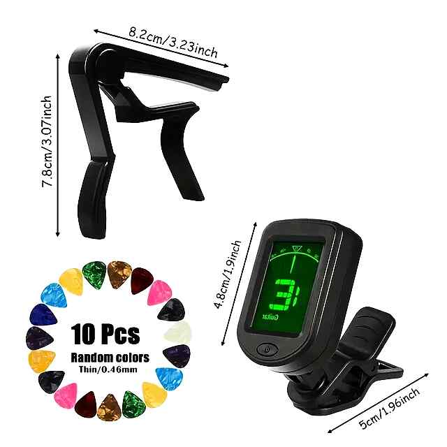 Аксесуари гітарист-початківець 8 предметів   каподастр, тюнер, медіатори, тримач. Комплект для музичного старту! - 2 фото товару