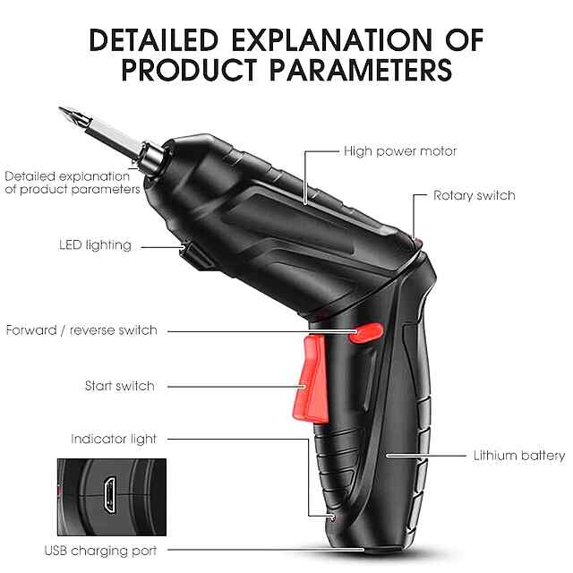 Акумуляторна викрутка 3,6В, шуруповерт з Li-ion батареєю 1800mAh, LED підсвічування - 2 фото товару