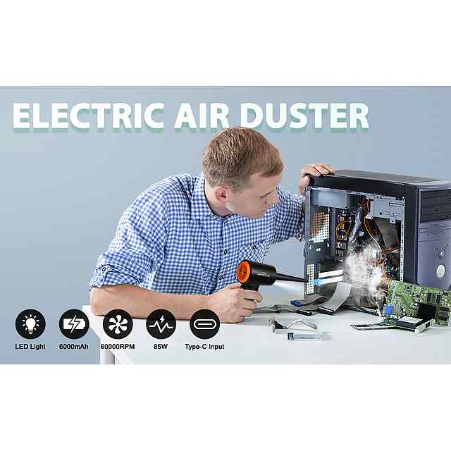 Акумуляторний Air Duster для чищення пилу ПК — бездрот, LED підсвітка, 7600 mAh - 1 фото товару