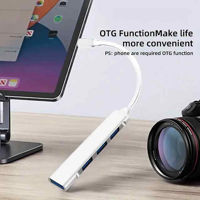 Алюмінієвий USB-C 4х порт Хаб-адаптер - Компактний розгалужувач для пристроїв - 0 фото товару