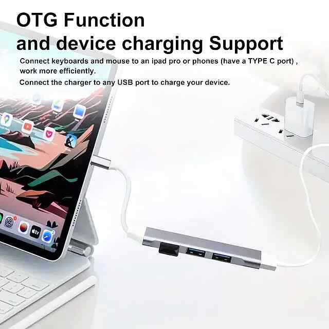 Алюмінієвий USB-C 4х порт Хаб-адаптер - Компактний розгалужувач для пристроїв - 1 фото товару