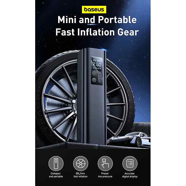 Автокомпресор Baseus Super Mini 30л/хв, 12В, до 150 PSI - 1 фото товару