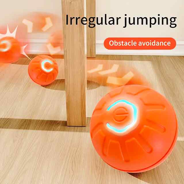 Інтелектуальний іграшковий м'яч для собак та кішок Помаранчевий (синій на замовлення), 5.2 см, USB C, TPR, G1339