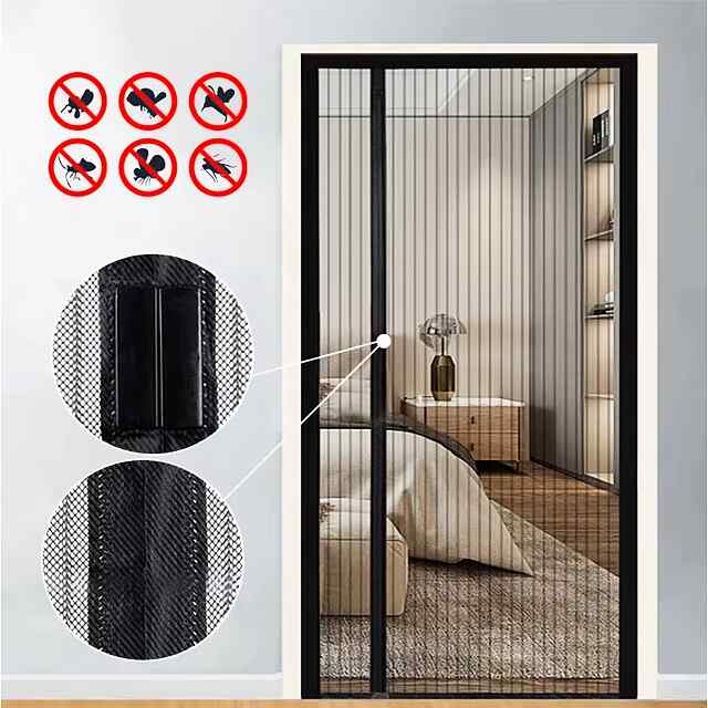 Автоматична магнітна дверна сітка проти комарів, чорна - 1 фото товару