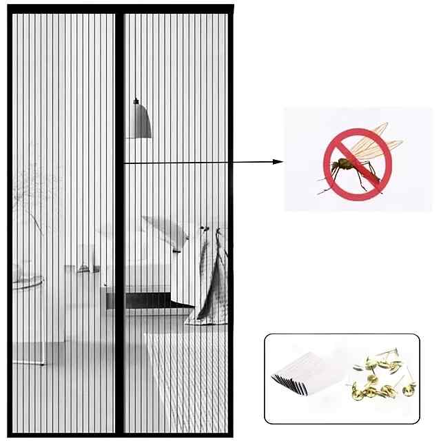 Автоматична магнітна дверна сітка - захист від комарів та мух. Легкий монтаж на липучці. Чорний колір, розмір 100x210 см. - 2 фото товару