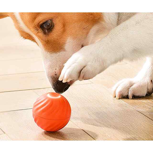 Помаранчевий м’яч-іграшка з TPR, інтерактивний та автоматичний для собак і котів. G1339. Розмір 5,2 см. Вкл. USB Type C.