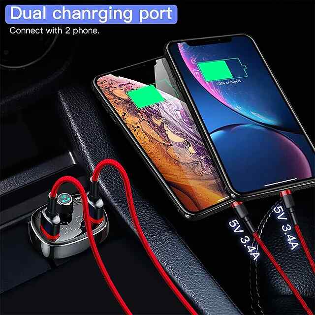 Автомоб. FM модулятор Baseus Bluetooth, швидка зарядка 3.4A, підтримка TF/USB, гучний зв'язок - 2 фото товару
