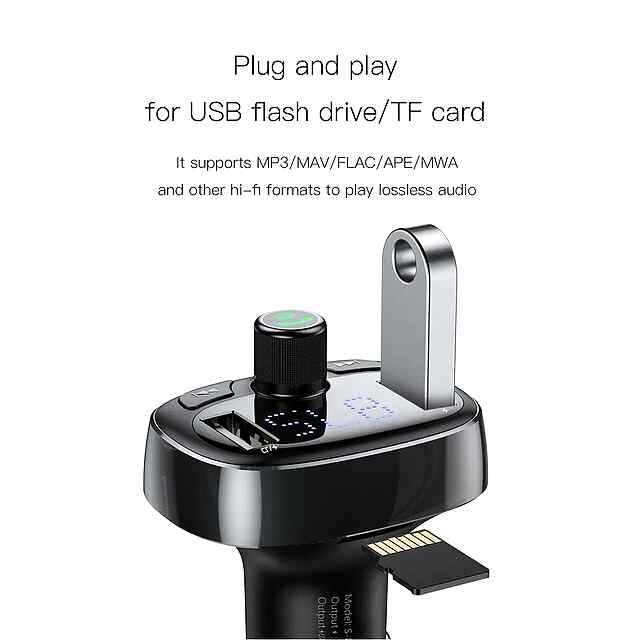 Автомоб. FM модулятор Baseus Bluetooth, швидка зарядка 3.4A, підтримка TF/USB, гучний зв'язок - 3 фото товару