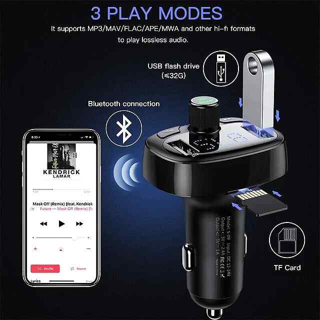 Автомоб. FM передавач Baseus з Bluetooth, зарядкою USB, дисплеєм напруги. - 1 фото товару