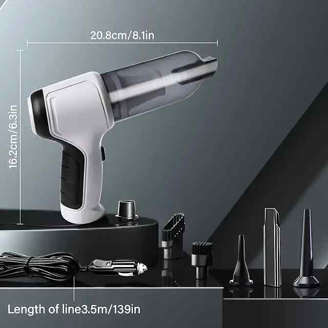 Автомобіл. пилосос 3.5 кПа, функція повітродувки, 200 Вт, 3.2 м кабель, стильний дизайн. Очищення авто! - 3 фото товару