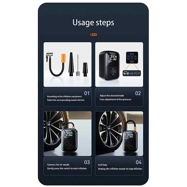 Автомобільний компресор Suitu ST-9624A - 12V, LED ліхтар, комплект насадок. - 3 фото товару