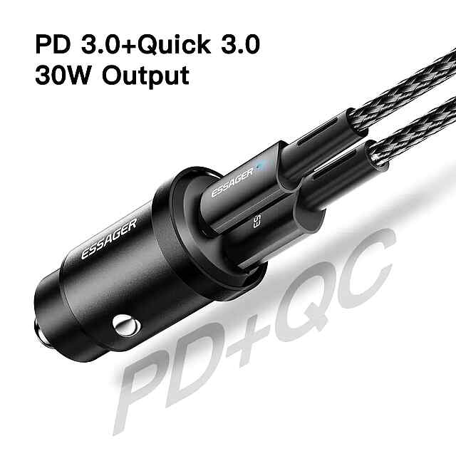 Автомобільний заряд Essager 2xUSB Type-C, Quick Charge 30W PD QC - 1 фото товару