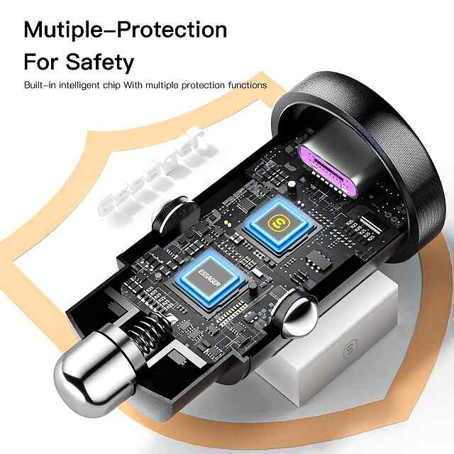 Автомобільний заряд Essager 2xUSB Type-C, Quick Charge 30W PD QC - 2 фото товару
