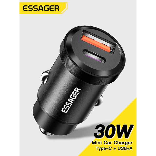 Автомобільний заряд Essager Type-C USB 30W QC4.0 швидка зарядка iPhone Samsung Huawei Xiaomi - 0 фото товару