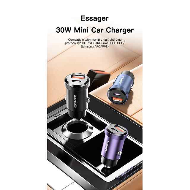 Автомобільний заряд Essager Type-C USB 30W QC4.0 швидка зарядка iPhone Samsung Huawei Xiaomi - 1 фото товару