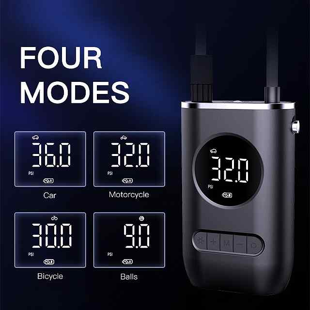 Автонасос портативний з манометром, LED, живлення від акумулятора. - 2 фото товару