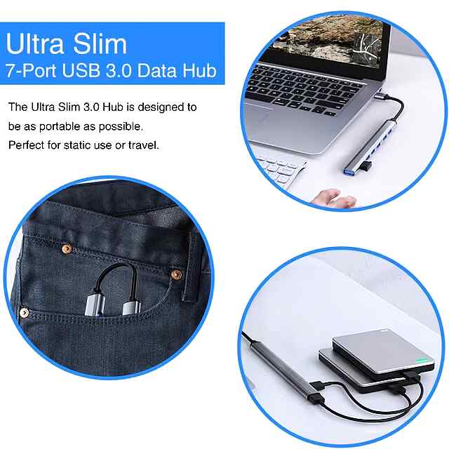 Багатопортовий USB Type C хаб на 7 USB3.0 з алюмінію для MacBook та ПК - 1 фото товару