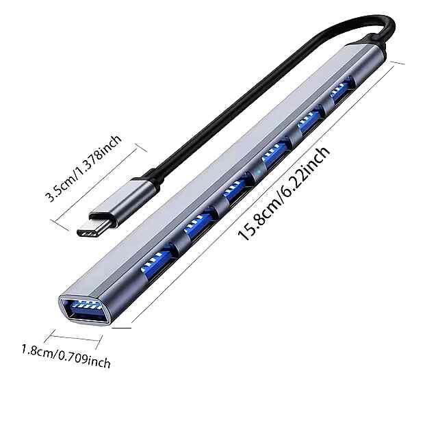 Багатопортовий USB Type C хаб на 7 USB3.0 з алюмінію для MacBook та ПК - 2 фото товару