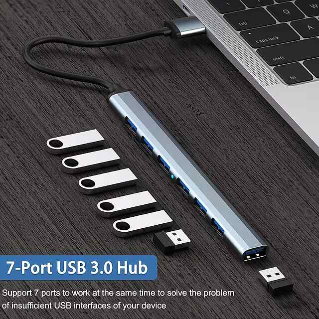 Багатопортовий USB Type C хаб на 7 USB3.0 з алюмінію для MacBook та ПК - 3 фото товару