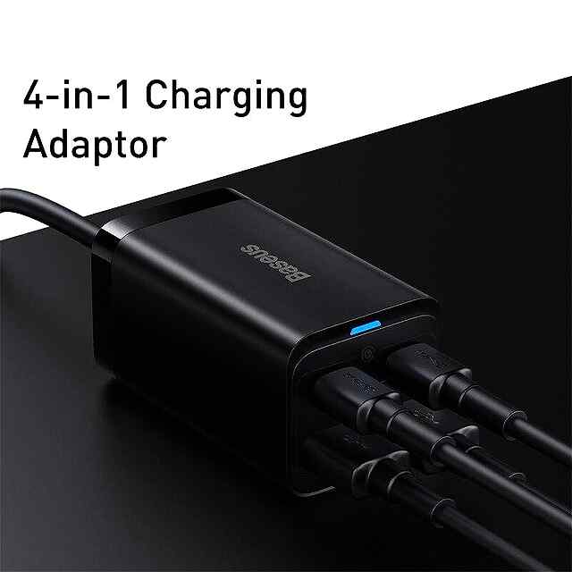 Baseus 65W GaN Charger 4xUSB для iPhone Xiaomi Samsung 100-240V AC - 2 фото товару