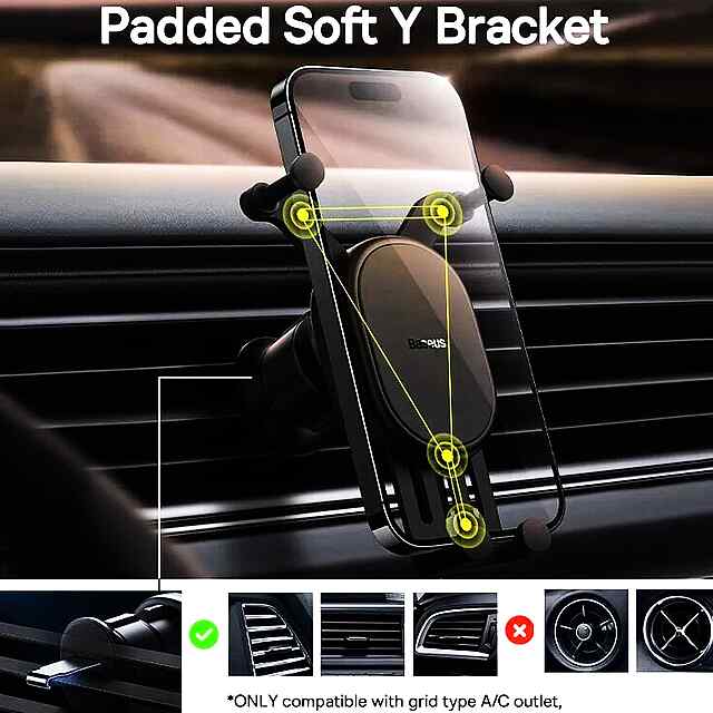 Baseus Auto Gravity: Автоматичний тримач для телефону в повітропровід авто. Універсальний, силіконовий, гравітаційний. - 3 фото товару