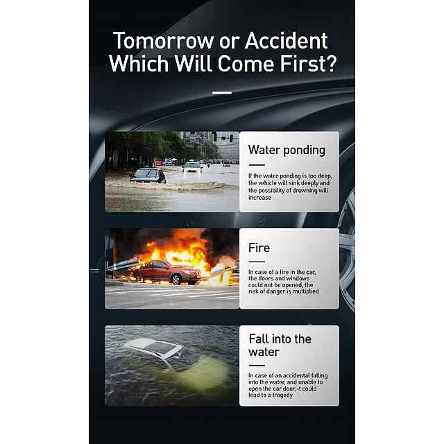 Baseus Автомобільний молоток-інструмент для екстреного розбивання скла та відрізання пасків безпеки, алюмінієвий сплав, срібло. - 1 фото товару