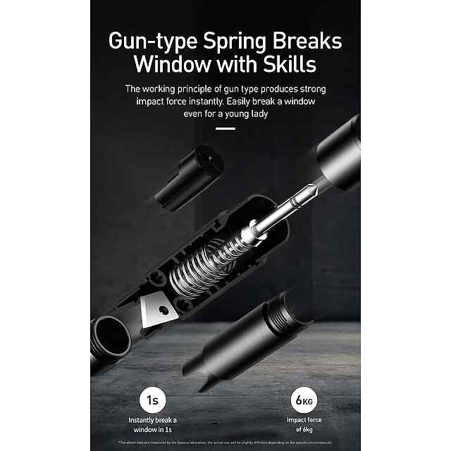 Baseus автомобільний молоток-склобій   ніж для ременів безпеки, срібло - 3 фото товару