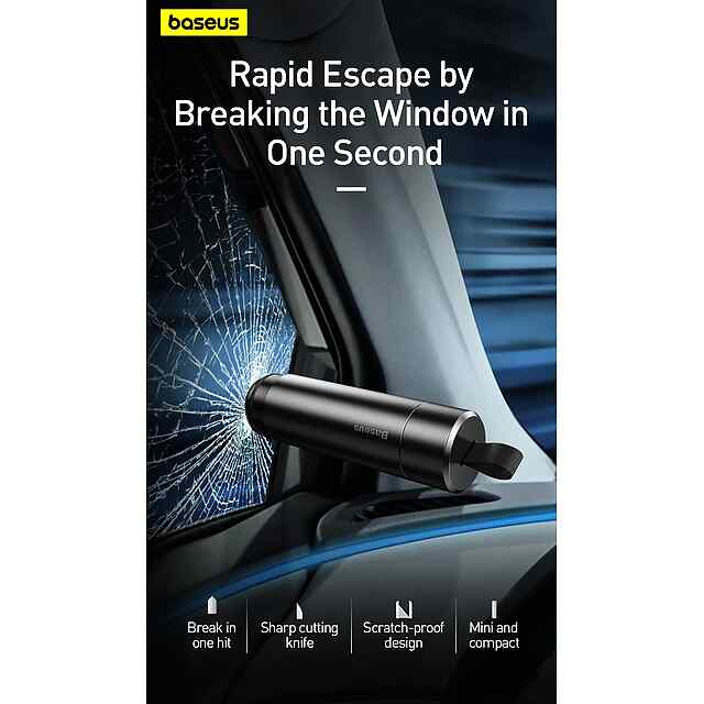 Baseus автомолоток: компактний, багатофункціональний, екстрений ніж/склобай - 2 фото товару