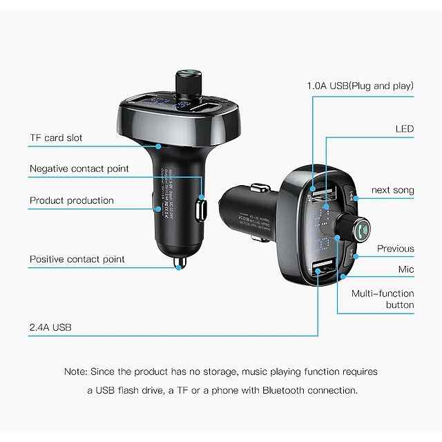 Baseus Bluetooth FM модулятор, подзарядка USB 3.4А   TF карта/USB диск 

Baseus Bluetooth MP3-модулятор Hands Free з підтримкою 2 телефонів і дисплеєм напруги

Автомобільний трансмітер Baseus з зарядкою, BT v4.2   FM відтворювач музики - 1 фото товару