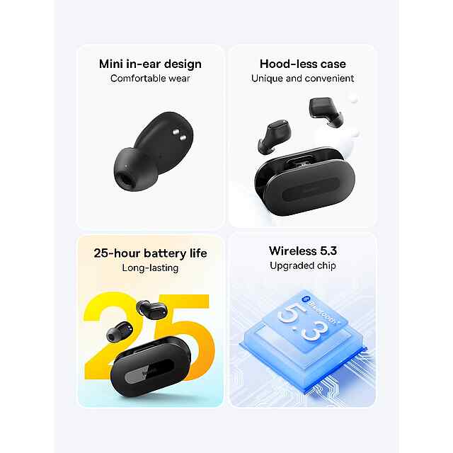 Baseus Bowie EZ10 TWS Bluetooth 5.3 навушники з кейсом, низька затримка 25год роботи, Type-C. - 1 фото товару