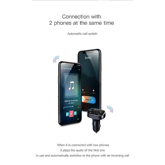 Baseus FM модулятор Bluetooth MP3 handsfree зарядка USB x2, TF card підтримка - 1 фото товару