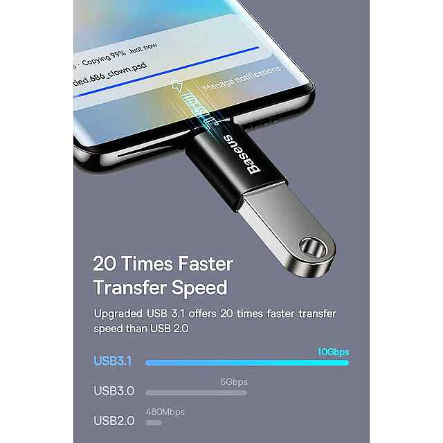 Baseus Mini Type C - USB 3.1 Адаптер, Швидка Передача Даних   Зарядка 10 Гбіт/с, Чорний - 1 фото товару