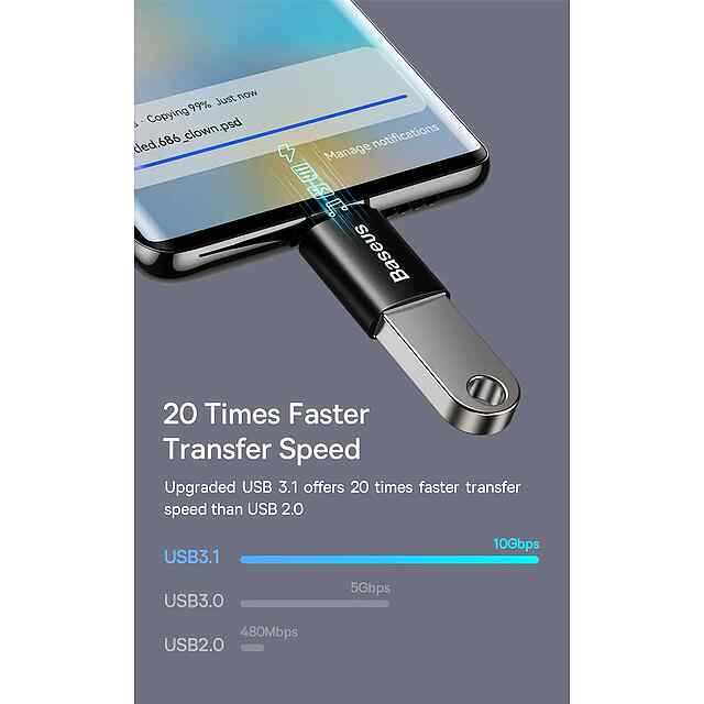 Baseus Ninetuity Mini Type C - USB 3.1 OTG Перехідник Чорний для Швидкої Зарядки - 3 фото товару