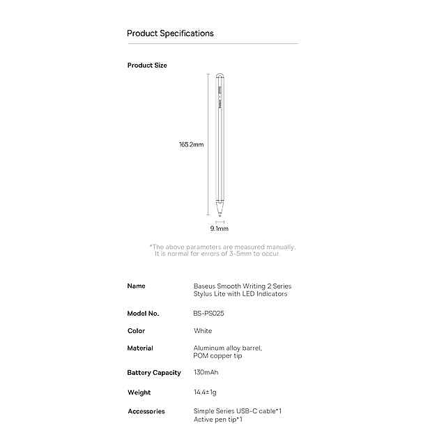 Baseus Stylus Lite для iPad Pro - ручка із відхиленням долоні, 130mAh, USB-C. Без Bluetooth! Підтримка iPad Gen 9. - 2 фото товару