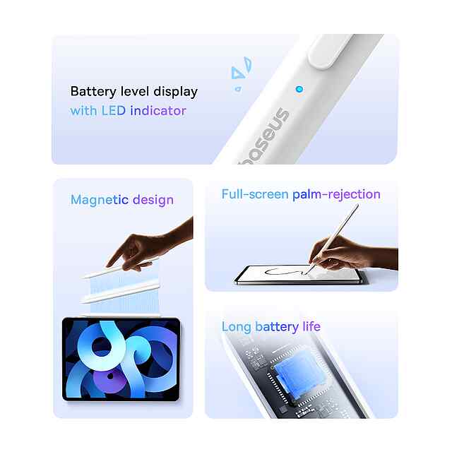 Baseus Stylus Lite для планшетів, відхилення долоні, магнітний дизайн, білий. - 3 фото товару