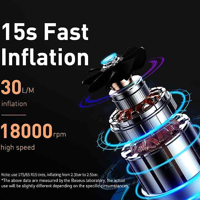 Baseus Super Mini: Автомобільний компресор 12V з пам'яттю та ліхтариком. Накачує колеса/матраци/човни швидко і зручно! - 3 фото товару