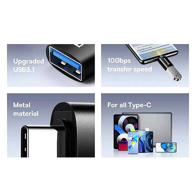 Baseus Type C to USB 3.1 Адаптер для Швидкої Зарядки та Передачі Даних OTG - 1 фото товару